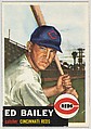Card Number 206, Ed Bailey, Catcher, Cincinnati Reds, from the series Topps Dugout Quiz (R414-7), issued by Topps Chewing Gum Company, Issued by Topps Chewing Gum Company (American, Brooklyn), Commercial color lithograph