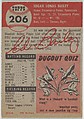 Card Number 206, Ed Bailey, Catcher, Cincinnati Reds, from the series Topps Dugout Quiz (R414-7), issued by Topps Chewing Gum Company, Issued by Topps Chewing Gum Company (American, Brooklyn), Commercial color lithograph