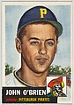 Card Number 223, John O'Brien, Infielder, Pittsburgh Pirates, from the series Topps Dugout Quiz (R414-7), issued by Topps Chewing Gum Company, Issued by Topps Chewing Gum Company (American, Brooklyn), Commercial color lithograph