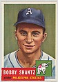 Card Number 225, Bobby Shantz, Pitcher, Philadelphia Athletics, from the series Topps Dugout Quiz (R414-7), issued by Topps Chewing Gum Company, Issued by Topps Chewing Gum Company (American, Brooklyn), Commercial color lithograph