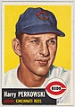 Card Number 236, Harry Perkowski, Pitcher, Cincinnati Reds, from the series Topps Dugout Quiz (R414-7), issued by Topps Chewing Gum Company, Issued by Topps Chewing Gum Company (American, Brooklyn), Commercial color lithograph