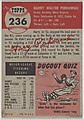 Card Number 236, Harry Perkowski, Pitcher, Cincinnati Reds, from the series Topps Dugout Quiz (R414-7), issued by Topps Chewing Gum Company, Issued by Topps Chewing Gum Company (American, Brooklyn), Commercial color lithograph