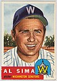 Card Number 241, Al Sima, Pitcher, Washington Senators, from the series Topps Dugout Quiz (R414-7), issued by Topps Chewing Gum Company, Issued by Topps Chewing Gum Company (American, Brooklyn), Commercial color lithograph
