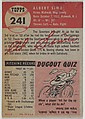 Card Number 241, Al Sima, Pitcher, Washington Senators, from the series Topps Dugout Quiz (R414-7), issued by Topps Chewing Gum Company, Issued by Topps Chewing Gum Company (American, Brooklyn), Commercial color lithograph