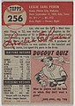 Card Number 256, Les Peden, Catcher, Washington Senators, from the series Topps Dugout Quiz (R414-7), issued by Topps Chewing Gum Company, Issued by Topps Chewing Gum Company (American, Brooklyn), Commercial color lithograph