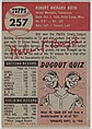 Card Number 257, Bob Boyd, First Base, Chicago White Sox, from the series Topps Dugout Quiz (R414-7), issued by Topps Chewing Gum Company, Issued by Topps Chewing Gum Company (American, Brooklyn), Commercial color lithograph