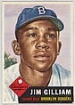 Card Number 258, Jim Gilliam, Second Base, Brooklyn Dodgers, from the series Topps Dugout Quiz (R414-7), issued by Topps Chewing Gum Company, Issued by Topps Chewing Gum Company (American, Brooklyn), Commercial color lithograph