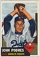Card Number 263, John Podres, Pitcher, Brooklyn Dodgers, from the series Topps Dugout Quiz (R414-7), issued by Topps Chewing Gum Company, Issued by Topps Chewing Gum Company (American, Brooklyn), Commercial color lithograph