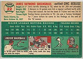 Card Number 22, Jim Greengrass, Outfield, Cincinnati Redlegs, from "1954 Topps Regular Issue" series (R414-8), issued by Topps Chewing Gum Company., Issued by Topps Chewing Gum Company (American, Brooklyn), Commercial color lithograph