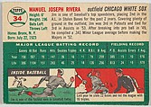 Card Number 34, Jim Rivera, Outfield, Chicago White Sox, from "1954 Topps Regular Issue" series (R414-8), issued by Topps Chewing Gum Company., Issued by Topps Chewing Gum Company (American, Brooklyn), Commercial color lithograph