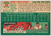 Card Number 99, Bob Hofman, Infield, New York Giants, from "1954 Topps Regular Issue" series (R414-8), issued by Topps Chewing Gum Company., Issued by Topps Chewing Gum Company (American, Brooklyn), Commercial color lithograph