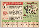 Card Number 21, Alex Grammas, Shortstop, St. Louis Cardinals, from "1955 Topps Regular Issue" series (R414-9), issued by Topps Chewing Gum Company., Issued by Topps Chewing Gum Company (American, Brooklyn), Commercial color lithograph