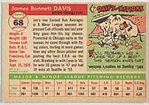 Card Number 68, Jim Davis, Pitcher, Chicago Cubs, from "1955 Topps Regular Issue" series (R414-9), issued by Topps Chewing Gum Company., Issued by Topps Chewing Gum Company (American, Brooklyn), Commercial color lithograph