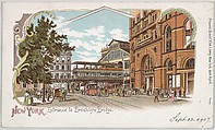 New York, Entrance to the Brooklyn Bridge, Phoenix Brand Post Card Company, Commercial color lithograph