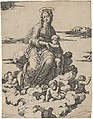 The Virgin and the Christ Child seated on clouds, Marcantonio Raimondi Italian, Engraving