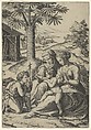 The Virgin and Child with St. Elizabeth and John the Baptist, called 'The Virgin of the Palm Tree', Marcantonio Raimondi  Italian, Engraving