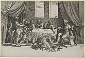 Christ at the table of Simon the Pharisee, Mary Magdalene washing his feet with her hair, Marcantonio Raimondi  Italian, Engraving