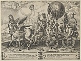 Triumph of the World, from The Cycle of the Vicissitudes of Human Affairs, plate 1, Cornelis Cort  Netherlandish, Engraving; first state of three (New Hollstein)