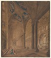 Interior View of the Basilica of Santa Maria Maggiore, Rome, Anton Hallmann German, Watercolor, pen and ink over graphite