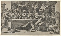 The Olympian gods at the marriage feast of Cupid and Psyche, after Raphael, Master of the Die (Italian, active Rome, ca. 1530–60), Engraving