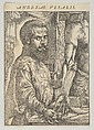 Portrait of Andreas Vesalius, half-length in profile standing in front of a table dissecting the arm of a body; frontispiece to Andreas Vesalius 'De humani corporis fabrica libri septem', John of Calcar (John Stephen Calcar)  Netherlandish, Woodcut