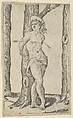 Saint Sebastian tied to tree pierced with arrows, from "Piccoli Santi" (Small Saints), Marcantonio Raimondi  Italian, Engraving