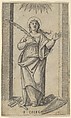 Saint Cecilia standing holding a palm of martyrdom in her right hand, from "Piccoli Santi" (Small Saints), Marcantonio Raimondi  Italian, Engraving
