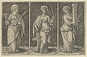 Saint Barbara (left), Saint Catherine, (center), Saint Lucy (right), Marcantonio Raimondi  Italian, Engraving