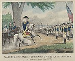Washington Taking Command of the American Army – At Cambridge, Massachusetts, July 3rd, 1775, Currier & Ives American, Hand-colored lithograph