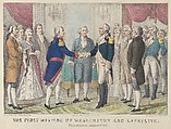 The First Meeting of Washington and Lafayette—Philadelphia, August 3rd, 1777, Currier & Ives  American, Hand-colored lithograph