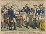 Washington Taking Leave of the Officers of His Army–at Francis's Tavern, Broad Street, New York, December 4th, 1783–"With a heart full of love and gratitude, I now take leave of you. I most devoutly wish that your latter days may be as prosperous and happy, as your former ones have been glorious and honorable.", Nathaniel Currier  American, Hand-colored lithograph