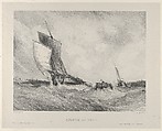 Returning to the Port, Eugène Isabey  French, Lithograph in black on light gray chine collé laid down on ivory wove paper; first state of two