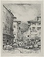 Rue de Gros in Clermont, Eugène Isabey  French, Lithograph in black on light gray chine collé laid down on ivory wove paper; second state of two
