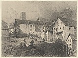 View of a Mountain Village, Eugène Isabey  French, Lithograph on chine collé