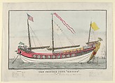 The Chinese Junk "Keying"–Captain Kellett–As she appeared in New York harbour July 13th, 1847–212 days from Canton.–720 tons burthen, Nathaniel Currier  American, Hand-colored lithograph