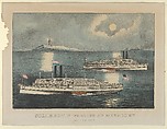 Steamboats Passing at Midnight – On Long Island Sound, Currier & Ives American, Hand-colored lithograph