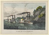 A Race on the Mississippi, Currier & Ives  American, Hand-colored lithograph