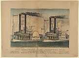 The Great Mississippi Steamboat Race–From New Orleans to St. Louis, July 1870–Between the R.E. Lee, Captain John W. Cannon and Natchez Captain Leathers–Won by the R.E. Lee, Time: 3 Days 18 Hours and 30 Minutes; Distance 1210 Miles., Currier & Ives  American, Hand-colored lithograph