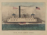 New York Ferry Boat, Currier & Ives American, Hand-colored lithograph
