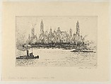Manhattan, The City of Towers, Albert E. Flanagan American, Etching