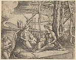 The Virgin and Child with Saint Elizabeth and John the Baptist in a landscape, St Joseph at the left, Jacopo de' Barbari Italian, Engraving