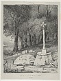 Cross on the Route from Clermont to Royal, Eugène Isabey  French, Lithograph in black on light gray chine collé laid down on ivory wove paper; only state