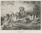 Pesteil Castle in Polminhac, Eugène Isabey  French, Lithograph in black on light gray chine collé laid down on ivory wove paper; only state