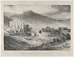 General View of Castle Ruins and of The Village of Saint-Necataire, Eugène Isabey  French, Lithograph in black on light gray chine collé laid down on ivory wove paper; second state of two