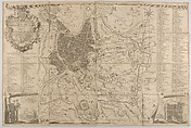 Plan of ancient Rome with a view of the Pantheon lower left and a triumphal arch lower right, Carlo Nolli Italian, Etching, sixteen separate sheets joined and backed on linen
