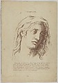 Sadness, plate 13 from "Heads Representing the Various Passions of the Soul; as they are Expressed in the Human Countenance: Drawn by that Great Master Monsieur Le Brun", Anonymous, British, 18th century  British, Engraving with etching