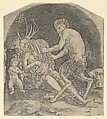 A satyr about to remove drapery covering a Nymph, Marcantonio Raimondi  Italian, Engraving