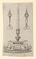 Design for a Candlestick with Candle Wick Trimmers, Erasmus Hornick Netherlandish, Etching (unique sheet)