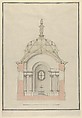 Cross Section of a Baroque Church or Chapel with a Bell-shaped Roof, Pen and ink (partly over graphite) and colored washes