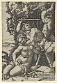 A satyr fighting for a nymph, Anonymous, Engraving